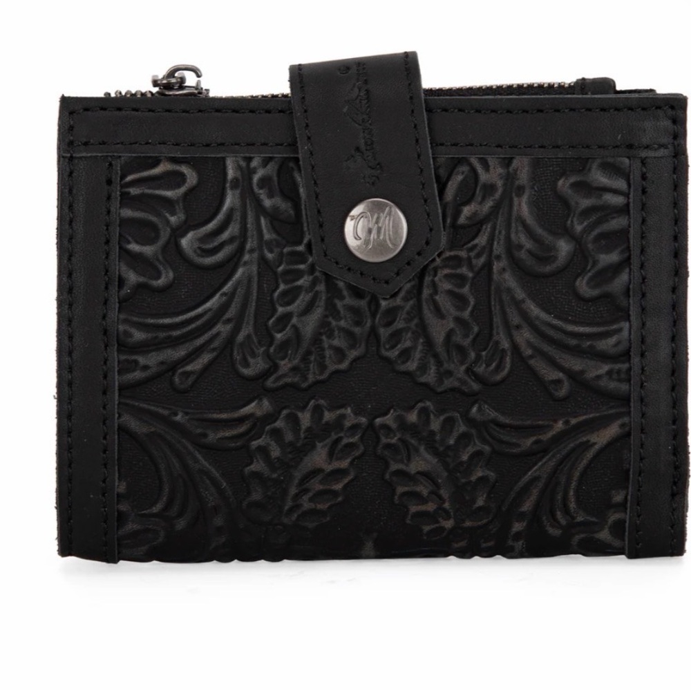 Black Embossed Leather Wallet - Women's Compact Wallet